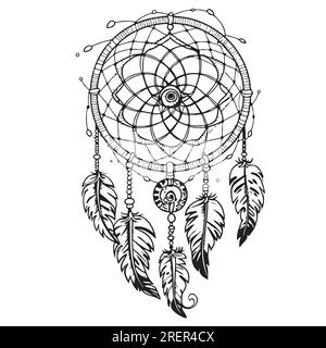 Dream Catcher simbol croquis dessiné à la main dans le style Doodle Vector Illustration de Vecteur