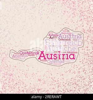 Autriche forme avec noms de pays nuage de mots dans plusieurs langues. Carte frontière de l'Autriche sur des triangles élégants dispersés autour. Illustration de Vecteur
