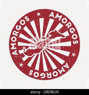 Timbre Amorgos. Voyage timbre en caoutchouc rouge avec la carte de l'île, illustration vectorielle. Peut être utilisé comme insigne, logotype, étiquette, autocollant ou badge du Illustration de Vecteur