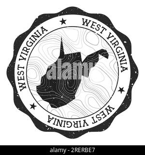 Timbre extérieur de Virginie-occidentale. Autocollant rond avec carte de l'état des États-Unis avec isolines topographiques. Illustration vectorielle. Illustration de Vecteur