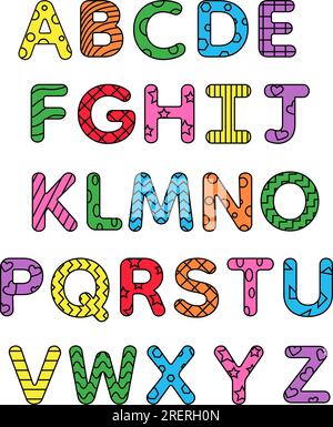 Conception d'alphabet coloré de style pour enfants, illustration vectorielle ludique enfantine abc grandes lettres Illustration de Vecteur