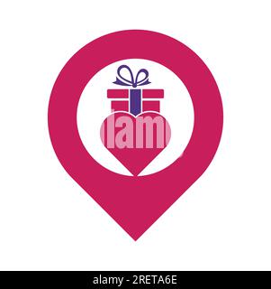 Love Gift gps Shape concept logo Vector Symbol Icon Design. Icône vectorielle de logo de cadeau de coeur. Illustration de Vecteur