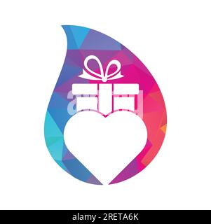 Love Gift Drop Shape concept logo Vector Symbol Icon Design. Icône vectorielle de logo de cadeau de coeur. Illustration de Vecteur