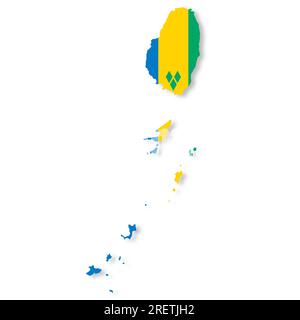 Carte du drapeau de Saint-Vincent-et-les Grenadines avec tracé de détourage illustration 3d. Banque D'Images