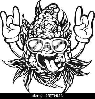 Illustrations vectorielles de contour de bourgeon de cannabis monster funky cool original pour votre logo de travail, t-shirt de marchandises, autocollants et dessins d'étiquettes, affiche, Greet Illustration de Vecteur