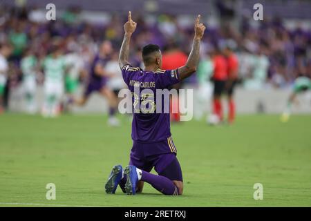 Orlando, Floride, États-Unis. 29 juillet 2023. Le défenseur d’Orlando City ANTÃ”NIO CARLOS (25 ans) prend le terrain avant le match de football 2023 de la coupe des ligues Orlando City vs Santos Laguna au stade Exploria d’Orlando, FL, le 29 juillet 2023. (Image de crédit : © Cory Knowlton/ZUMA Press Wire) USAGE ÉDITORIAL SEULEMENT! Non destiné à UN USAGE commercial ! Banque D'Images