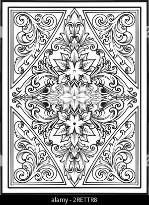 Gravure beauté ornée florales carte deck illustrations vectorielles monochromes pour votre logo de travail, t-shirt de marchandises, autocollants et dessins d'étiquettes, affiche, Illustration de Vecteur