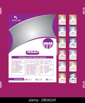 Calendrier 2024 semaines début dimanche modèle de planificateur de conception d'entreprise. Illustration de Vecteur