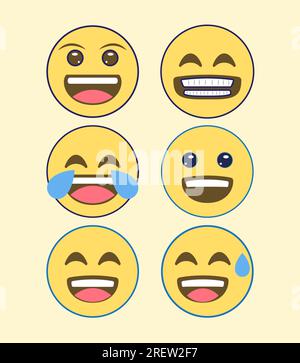 IPhone Whatsapp emojis. Émoticônes de haute qualité isolés sur un fond blanc. Ensemble d'emoji coeur. Emojis de médias sociaux. Jaune, simple, vecteur, Illustration de Vecteur