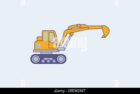 Maquette de vecteur de construction et d'équipement routier, édition et recoloration faciles, excavatrice avec marteau hydraulique Illustration de Vecteur