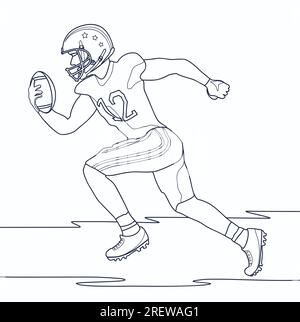 Quarterback courir et lancer percée avec le ball.Line dessin d'art pour le livre de coloriage. Illustration de Vecteur