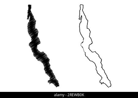 Illustration vectorielle de la carte du lac Tanganyika (Tanzanie, Afrique, Grands Lacs africains), schéma de scribble Illustration de Vecteur