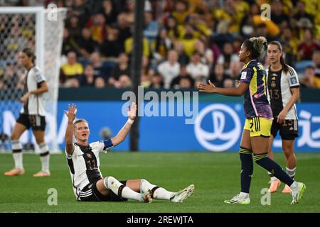 30 juillet 2023, Australie, Sydney : football, femmes : coupe du monde, Allemagne - Colombie, Tour préliminaire, Groupe H, Journée 2 au stade de football de Sydney, Alexandra Popp, allemande, réagit. Photo : Sebastian Christoph Gollnow/dpa Banque D'Images