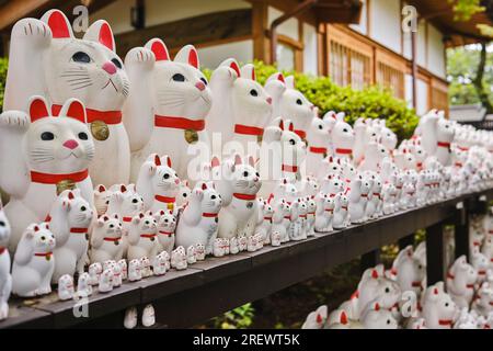 Juillet 2023, chats convoités (maneki Neko) au temple Gotokuji, Setagaya, Tokyo Banque D'Images