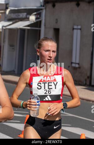 Albi, France. 30 juillet 2023. Pauline Stey, championne de France 2023 du Championnat de France d'athlétisme 10km marche 2023 à Albi, France, juillet 30 2023, photo d'Arnaud Bertrand/ ABACAPRESS.COM crédit : Abaca Press/Alamy Live News Banque D'Images