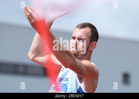 Tabor, République tchèque. 30 juillet 2023. L'athlète tchèque Jan Stefela participe au saut en hauteur lors des Championnats tchèques d'athlétisme, le 30 juillet 2023, à Tabor, en République tchèque. Crédit : Jaroslav Svoboda/CTK photo/Alamy Live News Banque D'Images