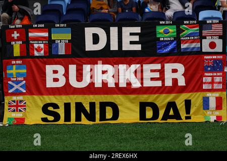 Sydney, Australie. 30 juillet 2023. 30 juillet 2023 ; Sydney football Stadium, Sydney, Nouvelle-Galles du Sud, Australie : coupe du monde féminine de football Groupe H, Allemagne contre Colombie ; supporters allemands avec bannières crédit : action plus Sports Images/Alamy Live News Banque D'Images