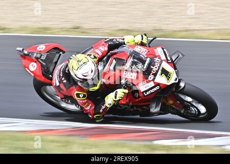 MOST, République tchèque. 30 juillet 2023. Alvaro Bautista d'Espagne participe à la course 2 lors du Championnat du monde Superbike 2023, le 30 juillet 2023, à Most, République tchèque. Crédit : Ondrej Hajek/CTK photo/Alamy Live News Banque D'Images