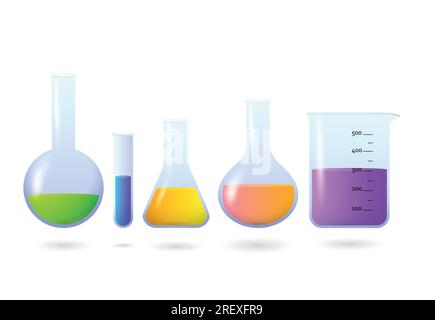 Béchers et flacons avec kit de produits chimiques Illustration de Vecteur