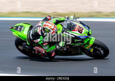 MOST, République tchèque. 30 juillet 2023. Jonathan Rea de Grande-Bretagne participe à la course 2 lors du Championnat du monde Superbike 2023, le 30 juillet 2023, à Most, République tchèque. Crédit : Ondrej Hajek/CTK photo/Alamy Live News Banque D'Images