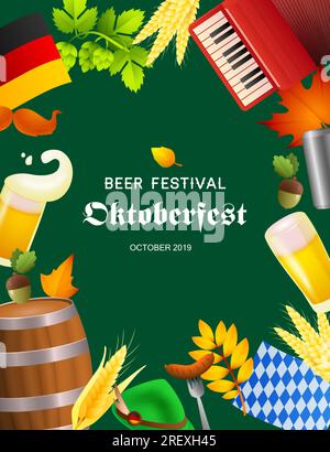 Festival de la bière Oktoberfest lettrage et ses symboles Illustration de Vecteur