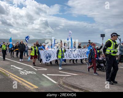 Ayr, Écosse Royaume-Uni. 29 juillet 2023 : Marche de l'indépendance à Ayr, Écosse. Banque D'Images