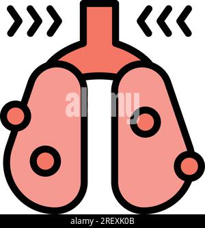 Vecteur de contour d'icône du virus des poumons. Couronne pulmonaire. Infection de grippe couleur plate Illustration de Vecteur