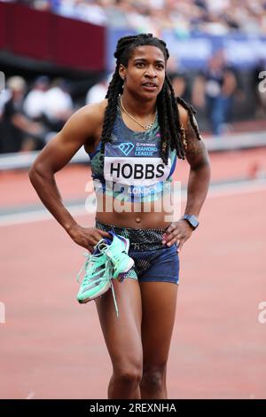 Aleia HOBBS (États-Unis d'Amérique) après avoir participé à la finale du 100m féminin en 2023, IAAF Diamond League, Queen Elizabeth Olympic Park, Stratford, Londres, Royaume-Uni. Banque D'Images