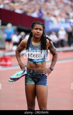 Aleia HOBBS (États-Unis d'Amérique) après avoir participé à la finale du 100m féminin en 2023, IAAF Diamond League, Queen Elizabeth Olympic Park, Stratford, Londres, Royaume-Uni. Banque D'Images