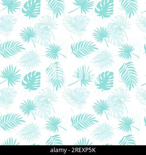 Motif tropical sans couture avec des feuilles de monstera colorées et des feuilles tropicales Illustration de Vecteur