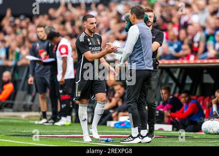 Rotterdam, pays-Bas. 30 juillet 2023. Rotterdam - Orkun Kokcu de SL Benfica, l'entraîneur de SL Benfica Roger Schmidt lors du match amical entre Feyenoord et Benfica au Stadion Feijenoord de Kuip le 30 juillet 2023 à Rotterdam, aux pays-Bas. Crédit : photos boîte à boîte/Alamy Live News Banque D'Images