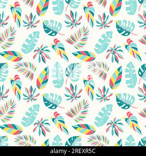 Motif tropical sans couture avec des feuilles tropicales colorées Illustration de Vecteur