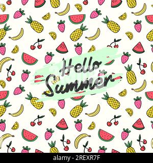Motif coloré de fruits tropicaux d'été avec illustration vectorielle de fruits dessinés à la main Illustration de Vecteur