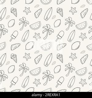 Motif d'été dessiné à la main avec des éléments d'été Illustration de Vecteur