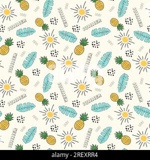 Fond de motif de thème d'été dessiné à la main avec texte et élément d'été Illustration de Vecteur