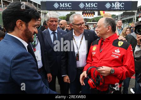 VIEGAS Jorge, Président de la FIM, BEN SULAYEM Mohammed (eau), Président de la FIA, DOMENICALI Stefano (ita), Président-Directeur général DU Groupe de Formule 1 FOG, VASSEUR Frederic (fra), Team principal & General Manager de la Scuderia Ferrari, portrait, lors du Grand Prix de Belgique de Formule 1 MSC Croisières, 2023, 12e manche du Championnat du monde de Formule 1 2023 du 28 au 30 juillet 2023 sur le circuit de Spa-Francorchamps, à Stavelot, Belgique Banque D'Images