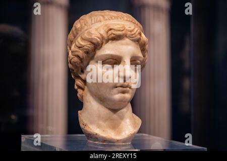 Minerva Pacifica, Dame de Calahorra, marbre, 2e siècle après JC, la Clínica, Musée de romanisation, Calahorra, la Rioja, Espagne, Europe Banque D'Images