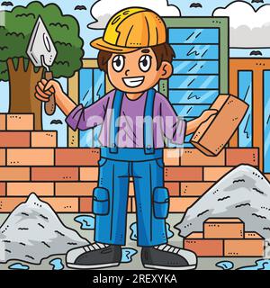 Labor Day Mason et Bricks Colored Cartoon Illustration de Vecteur