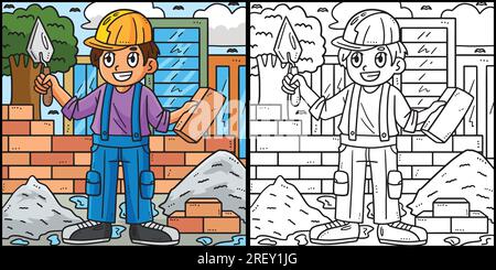 Labor Day Mason et Bricks Coloriage Illustration Illustration de Vecteur