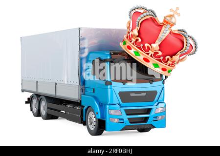Camion avec couronne dorée, rendu 3D isolé sur fond blanc Banque D'Images