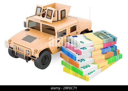 Humvee, véhicule à roues polyvalent haute mobilité avec packs euro. Rendu 3D isolé sur fond blanc Banque D'Images