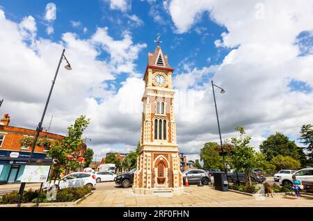 La tour de l'horloge du jubilé de la reine Victoria érigée en 1890 pour commémorer le jubilé d'or de la reine Victoria en 1887, Newmarket, West Suffolk, est de l'Angleterre Banque D'Images