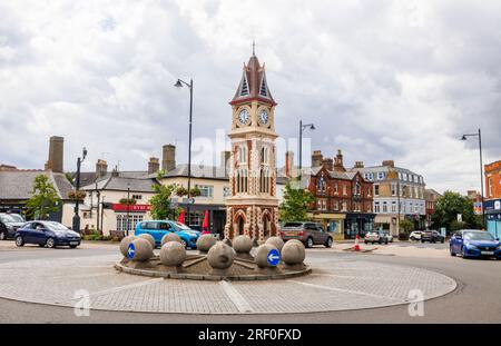 La tour de l'horloge du jubilé de la reine Victoria érigée en 1890 pour commémorer le jubilé d'or de la reine Victoria en 1887, Newmarket, West Suffolk, est de l'Angleterre Banque D'Images