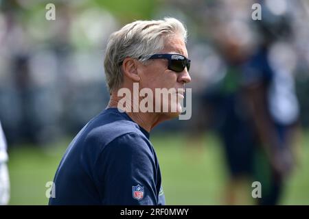 Renton, WA, États-Unis. 30 juillet 2023. L'entraîneur-chef des Seahawks, Pete Carroll, pendant le camp d'entraînement des Seahawks de Seattle à Renton, WA. Steve Faber/CSM/Alamy Live News Banque D'Images