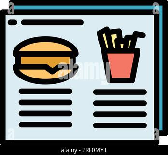 Vecteur de contour d'icône de menu alimentaire en ligne. Paiement du restaurant. Service mobile couleur plat Illustration de Vecteur