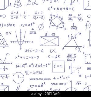 Modèle Math Seamless. Solutions mathématiques, formules physiques. Nombres et graphiques, les fonctions calculent. Formation de fond vectoriel néotérique Illustration de Vecteur