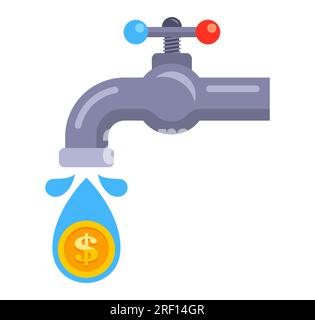de l'argent coulant du robinet. illustration vectorielle plate. Illustration de Vecteur