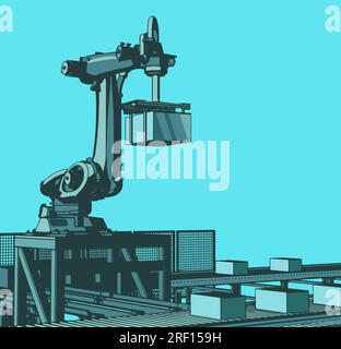 Illustration vectorielle stylisée d'une ligne de convoyeur automatisée Illustration de Vecteur