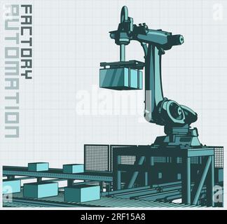 Illustration vectorielle stylisée d'une ligne de convoyeur automatisée Illustration de Vecteur