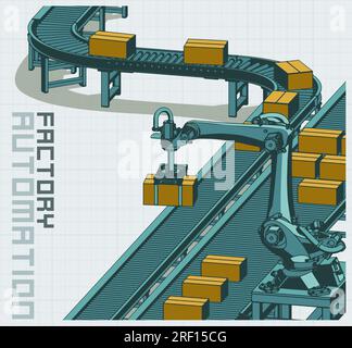 Illustration vectorielle stylisée d'une ligne de convoyeur automatisée Illustration de Vecteur